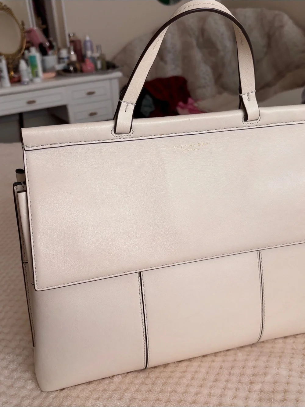 Tory Burch Pale Cream Leather Tote